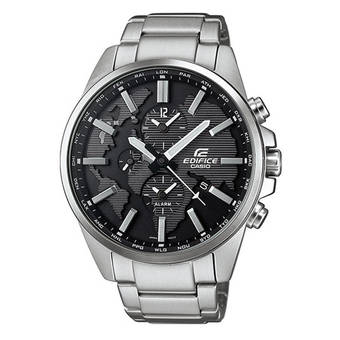Casio Edifice ETD-300D-1 Solid stainless steel case Dual dial world time Watch Silver