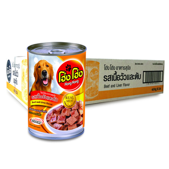 Hong Hong โฮ่ง โฮ่ง อาหารสุนัข รสเนื้อวัวและตับ 400 g. x 24 กระป๋อง