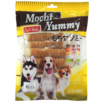 Mochi Yummy ขนมสำหรับสุนัข ปลาแผ่นพันไก่ รสไก่ 450g.
