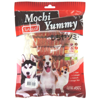 Mochi Yummy ขนมสำหรับสุนัข ปลาแผ่นพันไก่ รสเนื้อ 450g.