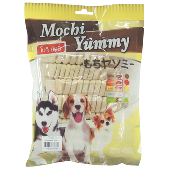 Mochi Yummy ขนมสำหรับสุนัข ปลาแผ่นพันไก่ รสนม 450g.