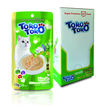 Toro Toro โทโร โทโร่ ขนมครีมแมวเลีย ไก่และผัก แพ็ค 12 (15 g. x 4 ซอง)