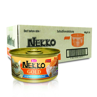 Nekko Gold อาหารแมวเน็กโกะ ปลาทูน่าหน้าปลาแซลมอนในน้ำเกรวี่ 85 g. x 12 กระป๋อง