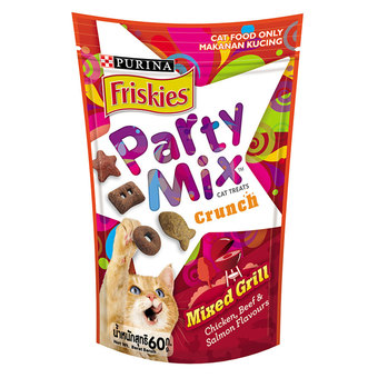 ขายยกลัง Friskies Party Mix Mixed Grill ฟริสกี้ส์ ปาร์ตี้มิกซ์ ขนมแมว สูตรมิกซ์กริลล์ รสไก่ เนื้อ และแซลมอน 16packs x 60g