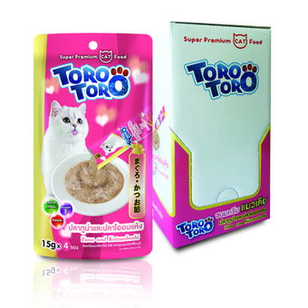 Toro Toro โทโร โทโร่ ขนมครีมแมวเลีย ทูน่าและปลาโออบแห้ง แพ็ค 12 (15 g. x 4 ซอง)