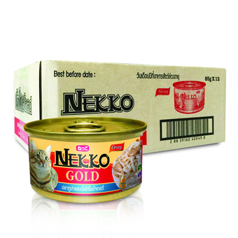 Nekko Gold อาหารแมวเน็กโกะ ปลาทูน่าและเนื้อไก่ในน้ำเกรวี่ 85 g. x 12 กระป๋อง