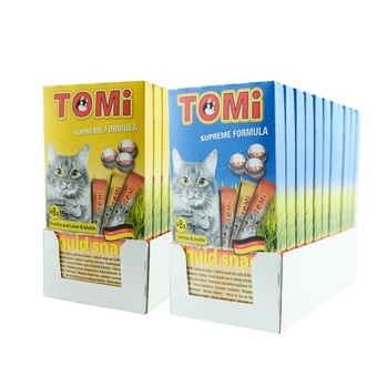 Tomi Liquid Snack โทมิ ขนมแมวเลีย รสแซลมอน 11 กล่อง รสไก่และตับ 11 กล่อง
