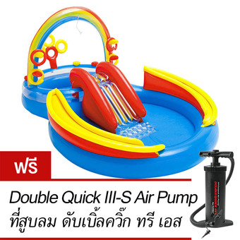 Intex สวนน้ำสไลเดอร์ สายรุ้ง รุ่น 57453 (สีน้ำเงิน) ฟรี ที่สูบลมดับเบิ้ลควิ๊ก ทรี เอส