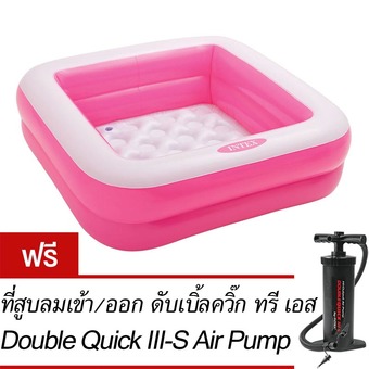 Intex สระเด็กเล็กเพลย์บ๊อซ รุ่น 57100 (สีชมพู) ฟรี ที่สูบลมเข้า/ออก ดับเบิ้ลควิ๊ก ทรี เอส