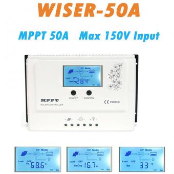Y&amp;H 50A MPPT Solar Controller LCD 12V 24V Solar Panel Regulator Charge USB White Wiser-50A - Intl