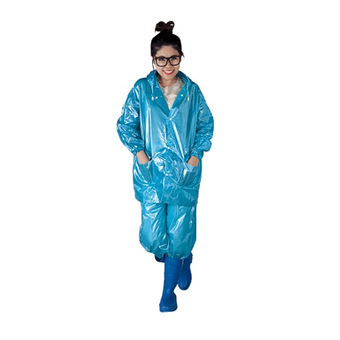 ชุดกันฝน เสื้อกันฝน กางเกงกันฝน ผ้ามุก ขนาดฟรีไซส์ (สีน้ำเงิน)