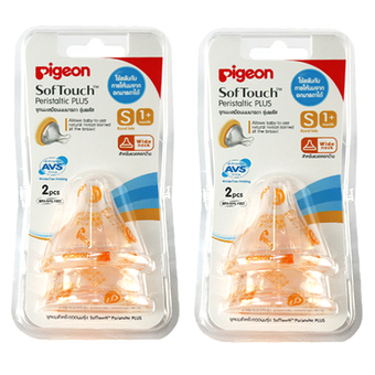 PIGEON จุกนมพีเจนท์เสมือนนมมารดา รุ่นพลัส Softouch Peristatic Plus Size S แพ็ค 4 ชิ้น