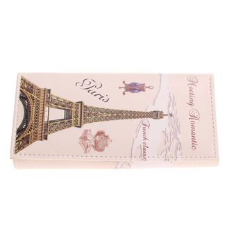 Lady Long PU Leather Printing Retro Vintage Tower Purses(light towe)