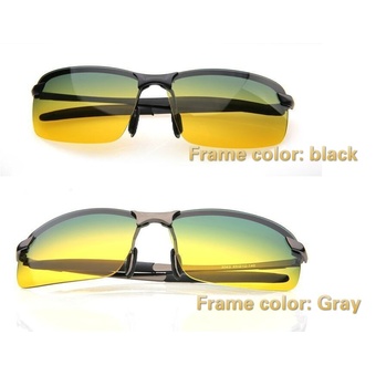 Unisex Day &amp; Night View Vision Glasses Anti-glare Driving Polarized Sunglasses (Gray Frame) - Intl