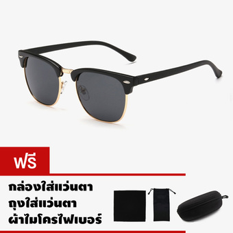 CAZP Sunglasses แว่นกันแดด Classic Clubmaster Style รุ่น 3016 Polarized กรอบดำทอง/เลนส์สีดำ (Black Gold/Black) สวมใส่ได้ทั้งชายและหญิง 51mm