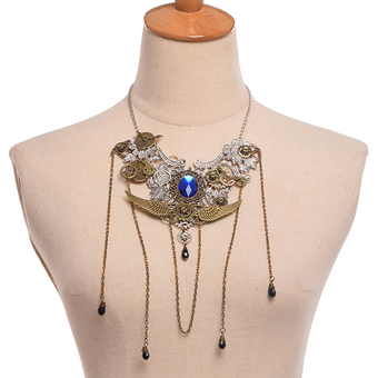 Medieval Punk Style Necklace Gears Wings Tassles Necklace