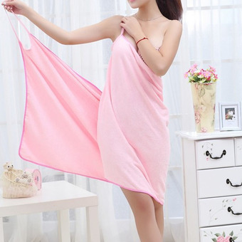 YBC Female Wearable Fast Drying Microfiber Bath Towel Beach Spa Bathrobes Pink