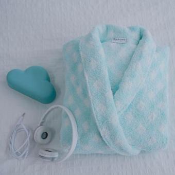 Behome ชุดคลุมอาบน้ำลายสก็อต สำหรับผู้หญิง (สี Baby Blue)(free size)