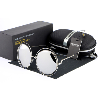 Oversize Round Sunglasses Women Brand Design Fashion Sunglasses Silver Frame White Lens- INTL