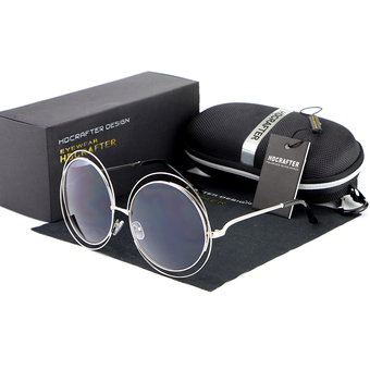 Oversize Round Sunglasses Women Brand Design Fashion Sunglasses Silver Frame Grey Lens- INTL