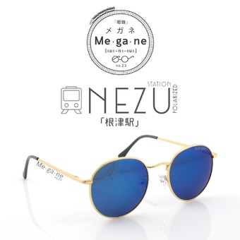 fashion แว่นกันแดด โพลาไรซ์ polarized รุ่น NEZU ทรง Round Metal กรอบทอง เลนส์ฟ้า ฟรี กล่องใส่แว่น+ผ้าเช็ดแว่น