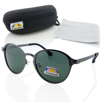 fashion แว่นกันแดด เลนส์โพลาไรส์ Polarized ทรง Cat eye เลนส์ดำ กรอบเหล็ก พร้อมกล่องและผ้าเช็ด