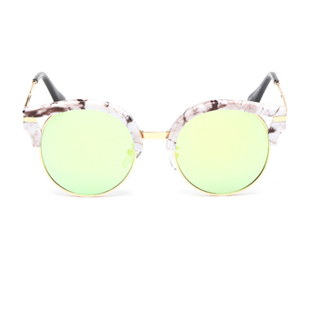 Charming Semi Rimless Sunglasses Classic Cat Eye Eyeglasses Unisex Reflective Coating HD Lens Sun Glasses White Stone + Golden Mercury