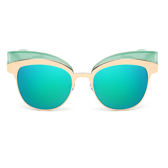 Sexy Cat Eye Sunglasses New Women Summer Sun Glasses Reflective Coating Eyeglasses Anti-Glare HD Clear Lens Candy Color - Green + Green Mercury