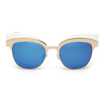 Sexy Cat Eye Sunglasses New Women Summer Sun Glasses Reflective Coating Eyeglasses Anti-Glare HD Clear Lens Candy Color - White + Blue Mercury