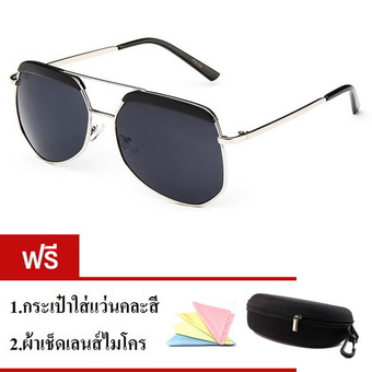 Midoricho Retro Sunglasses แว่นตากันแดด รุ่น 025 (สีดำกรอบเงิน) แถมฟรี กระเป๋าใส่แว่นและผ้าเช็ดเลนส์