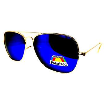 Fashion sunglasses แว่นกันแดด โพลาไรซ์ ทรง คาราวาน กรอบทองเลนส์ปรอดน้ำเงิน รุ่น CS3136
