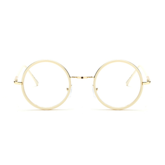 Round Glasses Frames Women Men Metal Eyewear Can Equipped Lens white