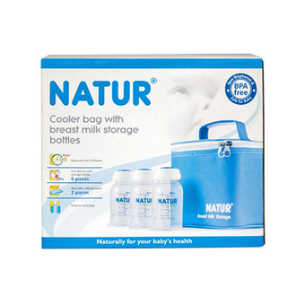 NATUR กระเป๋าเก็บอุณหภูมิ พร้อมขวดเก็บน้ำนม 6 ขวด + เจลรักษาความเย็น 2 แพ็ค