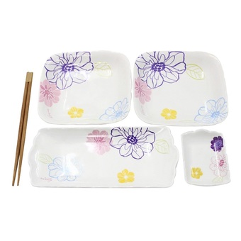 Koorkinoor ชุดจานเซรามิคญี่ปุ่นพร้อมตะเกียบบ รุ่น X-HY007/219-5GB