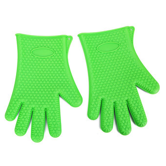 Heat Resistant Silicone BBQ Oven Gloves Green