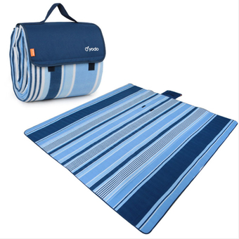 YODO Thickened Picnic Blanket Tote Moisture-proof Mat Pad (200 x 200cm) - Cyan / Blue Stripes