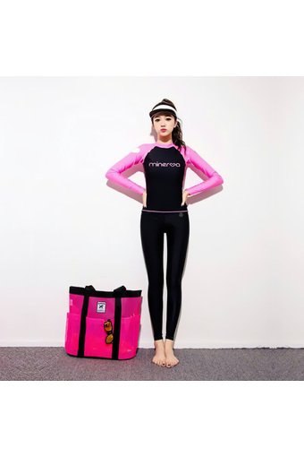 Minerva Rash Guard ชุดว่ายน้ำ แขนยาว (สีดำแขนสีชมพู) และ กางเกง Legging ขายาว (สีดำ)
