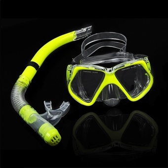 Happycat 2016 New  Fluorescence Yellow  Scuba Diving Equipment Dive Mask + Dry Snorkel Set Scuba Snorkeling Gear Kit