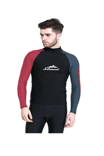 SBART Men Diving Suit Tops UPF50+ Rashguard Long Sleeves Swimming Swimwear Clothing Surfing Snorkeling Windsurf Sports Wetsuit-(Black&amp;Red)