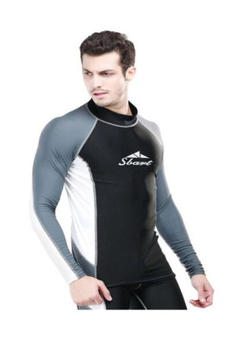 SBART Men Diving Suit Tops UPF50+ Rashguard Long Sleeves Swimming Swimwear Clothing Surfing Snorkeling Windsurf Sports Wetsuit-(Black)