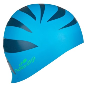 Nabaiji หมวกว่ายน้ำซิลิโคนลายม้าลาย (สีฟ้า) มาตราฐานยุโรป
