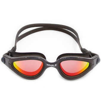Whale New Mirror Anti-fog Swimming Glasses silicone swimming goggle with UV400(Black)