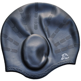360DSC Silicone Ear Protective Swimming Cap Waterproof Long Hair Large Head Swim Cap for Adult Men &amp; Women - Black