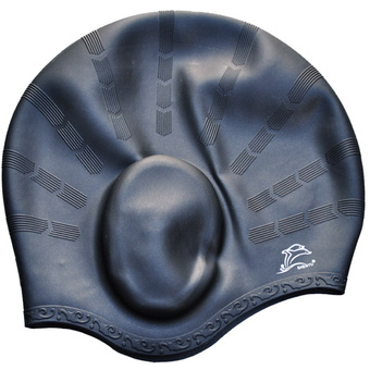 360DSC Silicone Ear Protective Swimming Cap Waterproof Long Hair Large Head Swim Cap for Adult Men & Women - Black