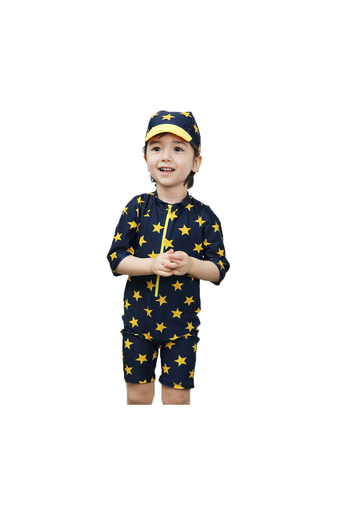 IIS ชุดว่ายน้ำสำหรับเด็กชายประมาณ3-7ขวบ พร้อมหมวกกันแดด-Yellow Star (Blueสีน้ำเงิน)