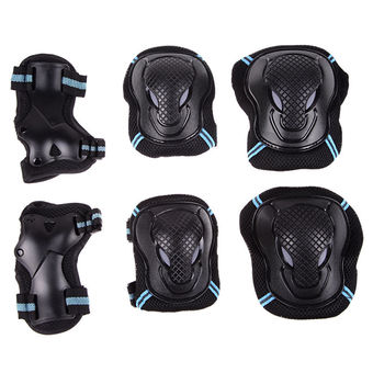 6pcs Skating Roller Elbow Knee Wrist Gear Pad Guard Set Black Blue Size S
