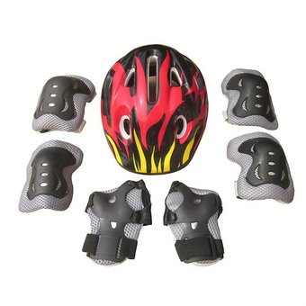 7pcs Kids Elbow Wrist Knee Pads Helmet Protective Gear Adjustable Skateboard Roller Skating Cycling Sport Safety Set(Red+Black+White)