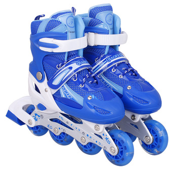Adjustable Lnline Skate Full Flash Wheels(Blue)(Size:S27-32)