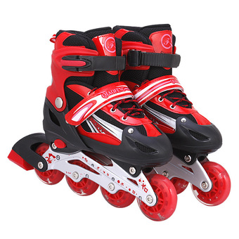 Adjustable Lnline Skate Full Flash Wheels(Red)(Size:M33-37)