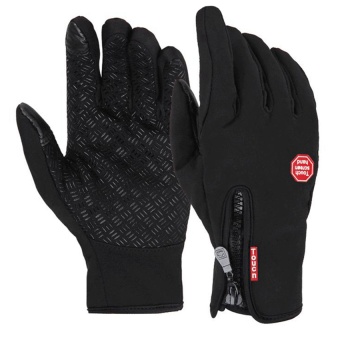 Large Size Ski Gloves Winter Insulated Full Finger Touch Screen Waterproof Warm Gloves in Black